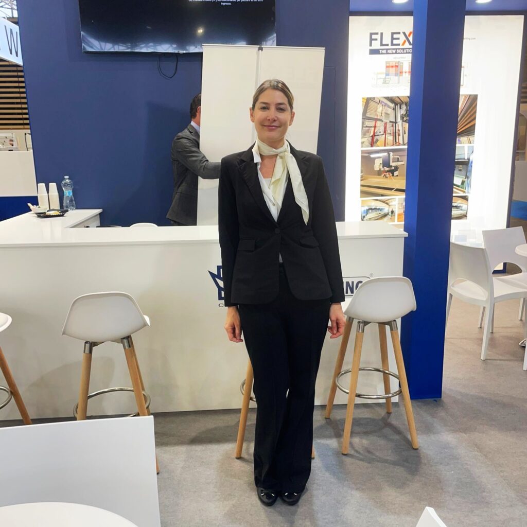 Accueil stand EUROBOIS 2026 à Eurexpo Lyon pour Prowood Solutions, orientation visiteurs et animation professionnelle.