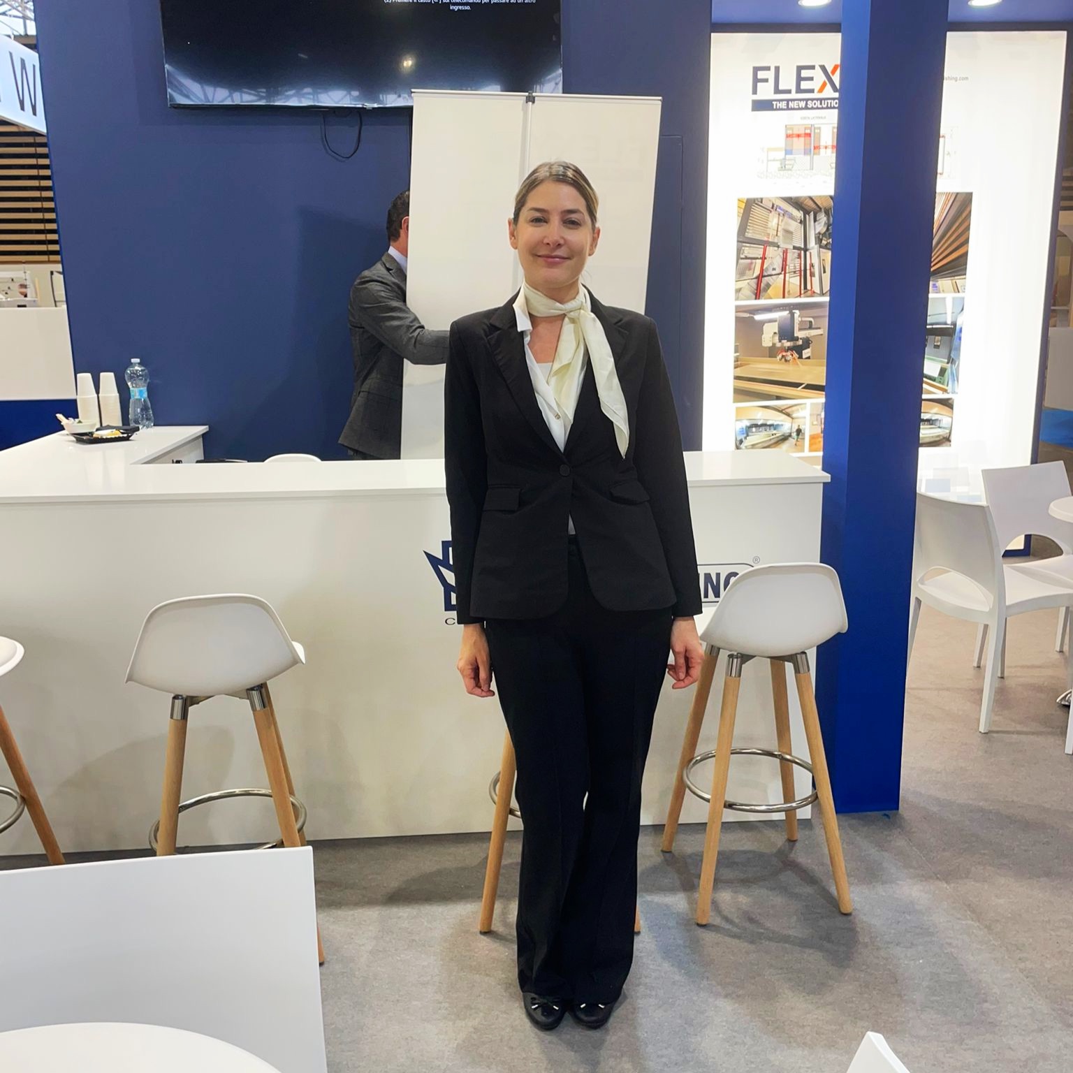 Accueil stand EUROBOIS 2026 à Eurexpo Lyon pour Prowood Solutions, orientation visiteurs et animation professionnelle.